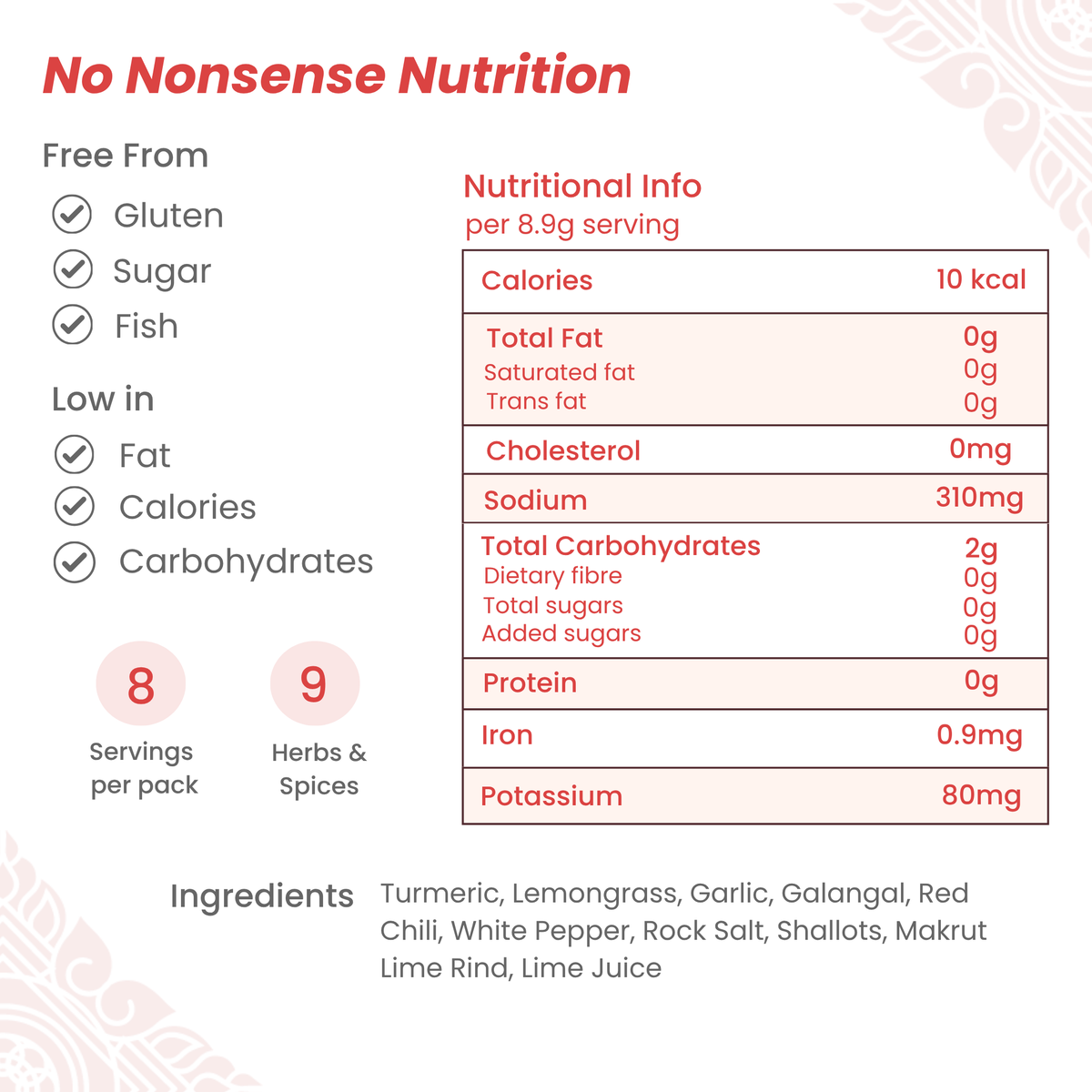 Nutrition information for Thai Yellow Curry Paste